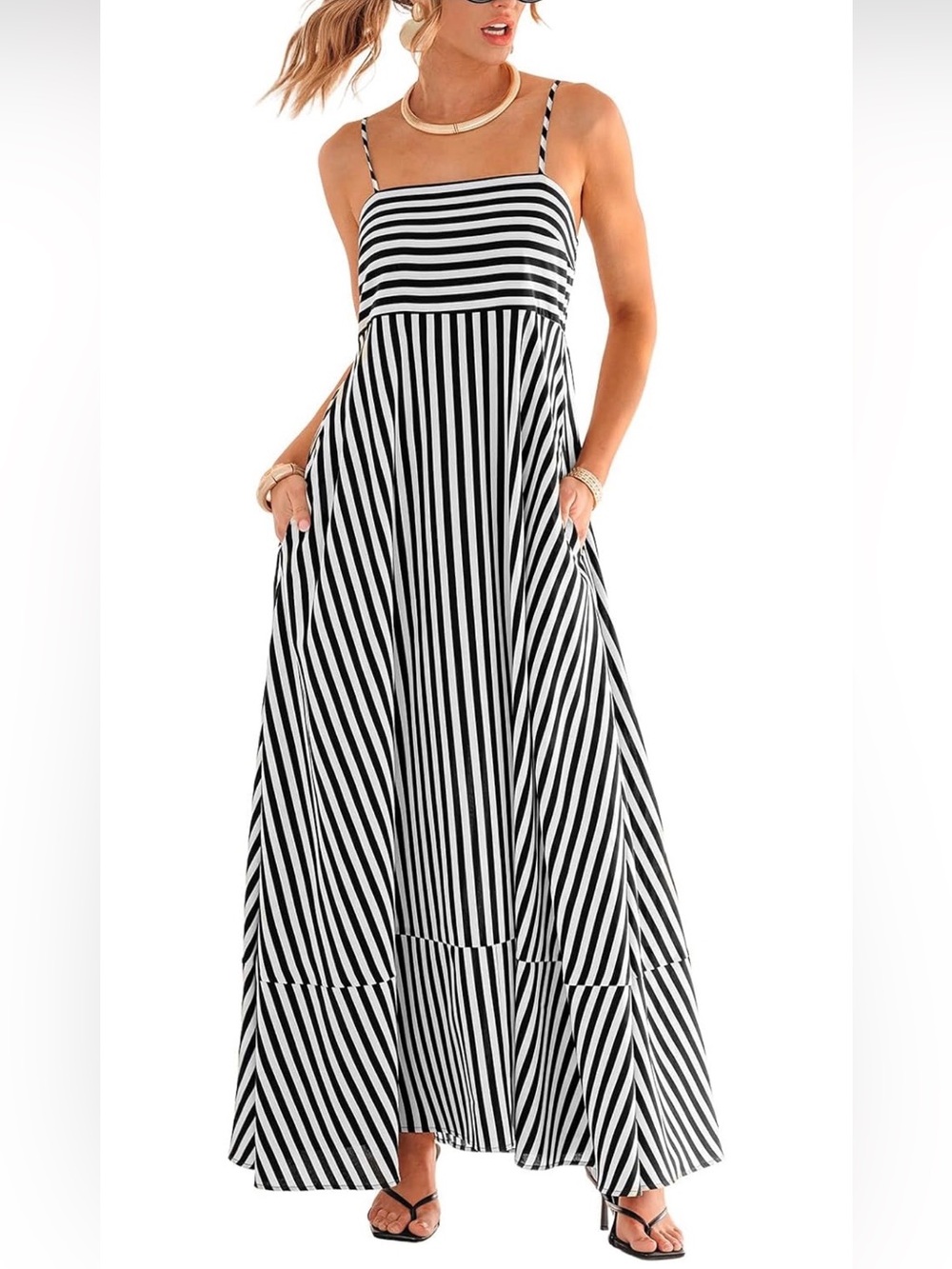 Cupshe Black and White Striped Maxi Dress (NWT)